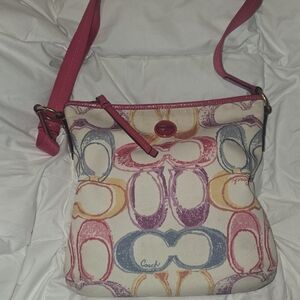 Coach Multicolor Signature Canvas Crossbody with Pink Trim